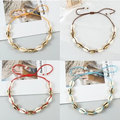 Women White Gold Cowrie Shell Collar Choker Bracelet Summer Beach Handmade Knot Seashell Beaded Vsco Necklaces Bangle Jewelry