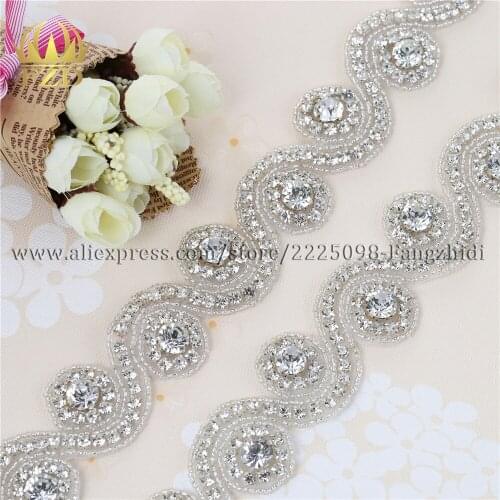 10yards) Wholesale Sewing On Hot Fix Green Beaded Rhinestone stripe Applique and Trimming Bridal Dresses or Sash clothes patch