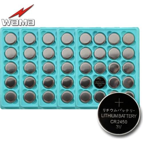 100pcs/5pack Wama CR2450 3V Button Cell Batteries DL2450 BR2450 Coin lithium battery For Wholesale