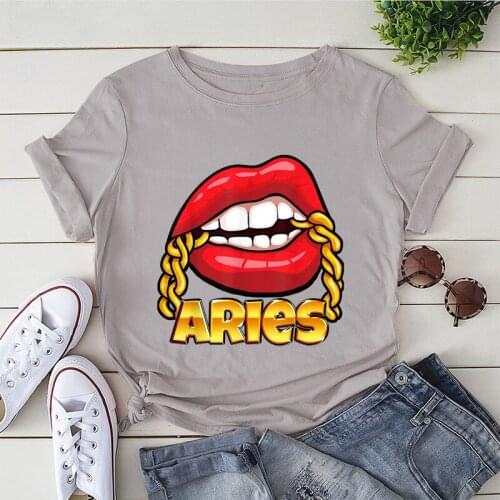 12 Zodiac T-shirt Print Cute Kawaii Women T-shirt Shirt Harajuku Sexy Lips Graphic T Shirt Streetwear Tops Female Camisetas