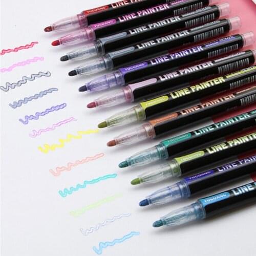 12 Pcs/set Double Line Pen Outline Paint Marker Pen DIY Album Scrapbooking Metal Marker Glitter for Drawing Doodling