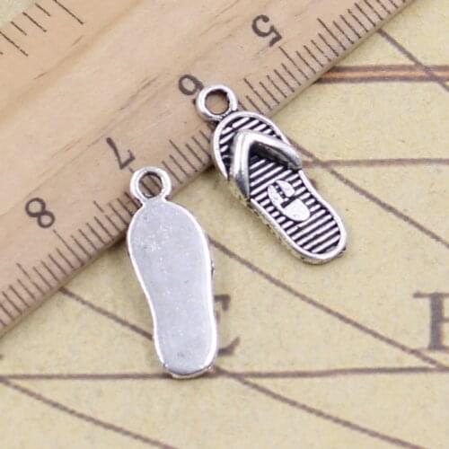 25pcs Charms Flip Flops Slipper Shoe 21x8mm Tibetan Bronze Silver Color Pendants Crafts Making Findings Antique DIY Jewelry