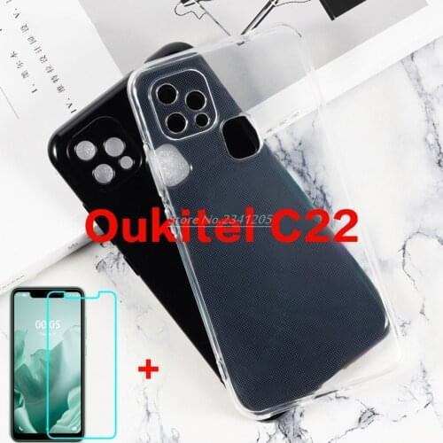 360 Full Protection Case Cover For Oukitel C22 Soft Black TPU Case Transparent Phone Case Silicon for Oukitel C22 Tempered Glass
