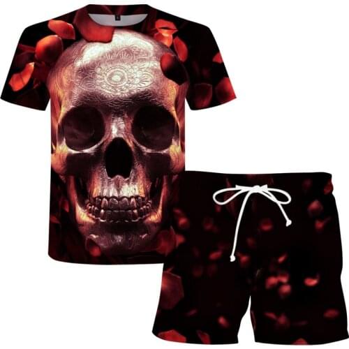 3D Summer Skull Pattern T-Shirts Set Mens T-Shirt Printed Men Tee Shorts 2-Piece Set 2021 Mens And Womens Hip Hop Fashion Set