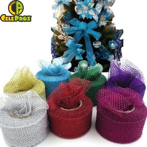 5cm 25Yards Diamond Hole Glitter Mesh Tulle Roll For DIY Christimas Tree Bow Decoration Gift Wrap 22.8 Meters