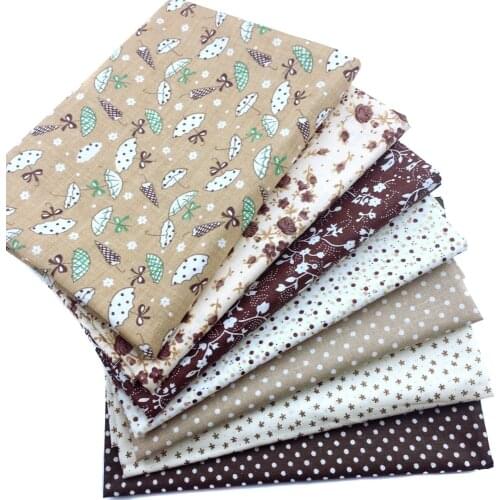 Floral Series Patchwork Plain Cotton Fabric Quit Fabric Bundle Sewing Fabric For DIY Woman Bags,Pillow Toy 7pcs Brown Color Set