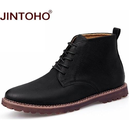 JINTOHO Genuine Leather Men Winter Shoes Fashion Men Winter Boots Mens Ankle Boots Leather Male Boots Work Shoes Men Booties