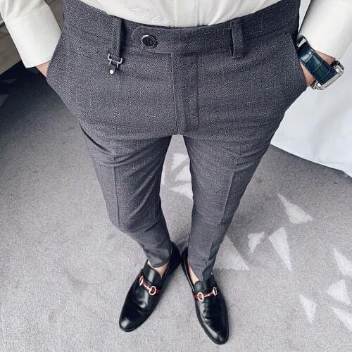 Plaid Suit Pants Men 2021 Spring New Business Slim Fit Trousers High Quality Formal Male Clothing Casual Vintage Pantalon Homme