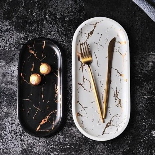 Black ceramic dinner plates marble tray Fruit salad dessert sushi plate kitchen Tableware Set christmas plates serving trays