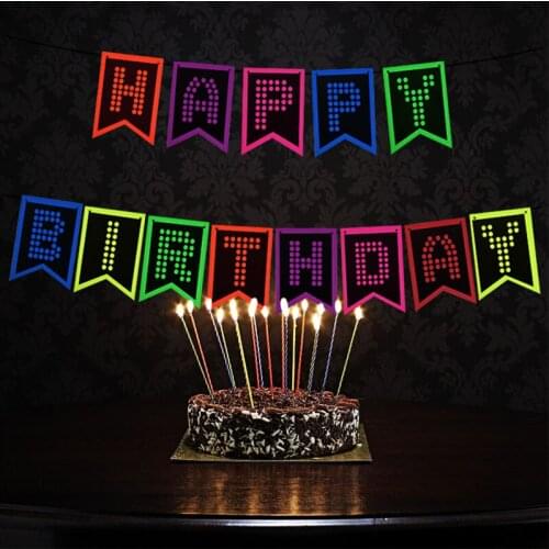 Fluorescence Happy Birthday Banner Hanging Dots Star Pennant Home Party Decor Fluorescence Bunting Flag Wedding Party Decoration