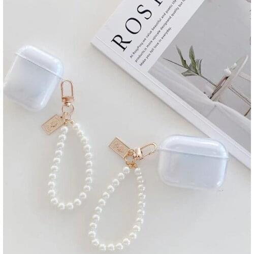 INS Cute Pearl Bracelet keychain Headphones Case For Apple AirPods1 2 3 Pro Bluetooth Earphone Case Clear TPU Soft Headset Cover