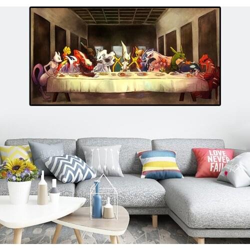 The Last Supper of Pokemon Canvas Painting Cartoon Anime Poster and Prints Wall Art Decor Living Room Decor Home Decor