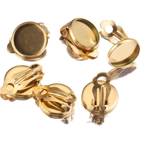 10Pcs Lot Gold Stainless Steel Clip on Earrings Setting Blank Base Cabochon Cameo 6 8 10 12 MM for Diy Jewelry Making Supplies