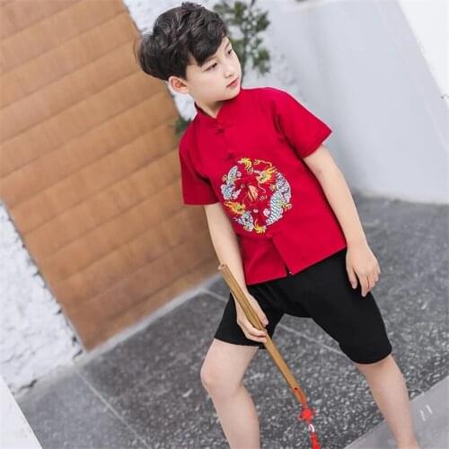 Tang Suit 2020 Dragon Traditional Chinese Clothing for Men Kids Baby Girl Boy Kung Fu Clothing Chinese Top Shirts Embroidery