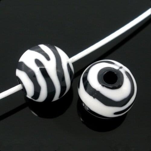 200Pcs Zebra Striped White & Black Round Acrylic Spacer Beads Perles Perlas DIY Jewelry Findings 12mm