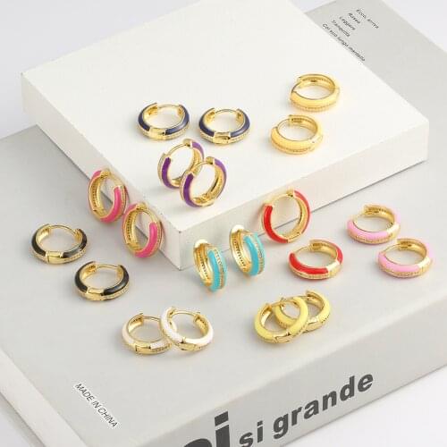 Enamel Small Hoop CZ Rainbow Earrings For Women, Chic Zircon Earrings Party Wedding Boho Jewelry
