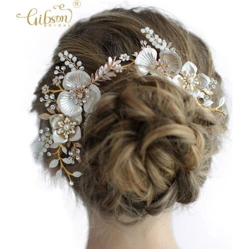 Copper Flower Opal Bridal Hair Comb Wedding Party Accessories Hair Band Jewelry Headband
