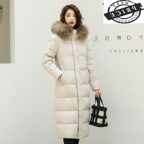 Fashion Womens Down Jacket Women Winter Real Raccoon Fur Hooded Duck Down Coat Female Korean Long Down Parka Hiver 1303a