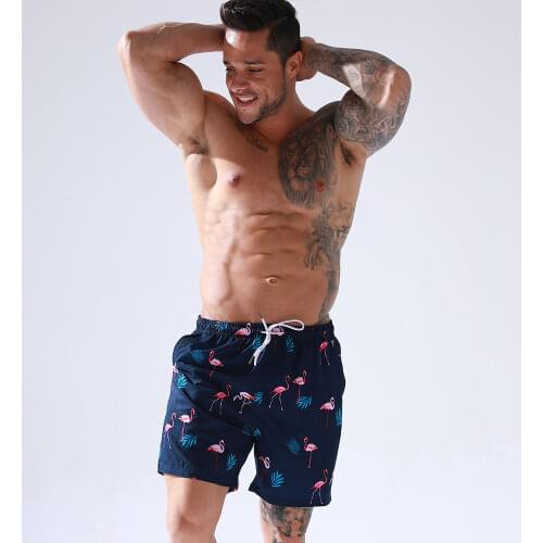 Mens Home-wear Vitality Casual Shorts Stork Printing Mesh Lining Summer Swimsuit Beach Shorts Style Man Gyms Jogger Fitness