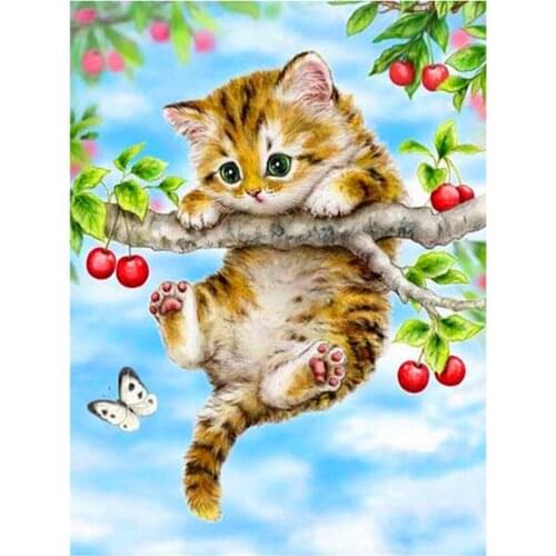 Animal Cat Landscape Printed Canvas 11CT Cross-Stitch Embroidery Full Kit DMC Threads Handmade Handicraft Handiwork Floss