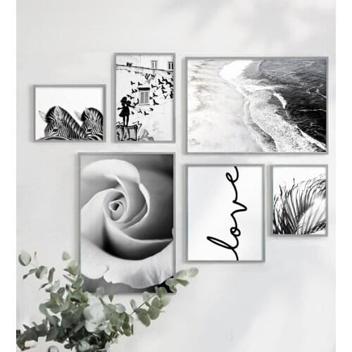 Flower Zebra Plant Leaf Bried Girl Wall Art Canvas Painting Black White Nordic Posters And Prints Wall Pictures For Living Room
