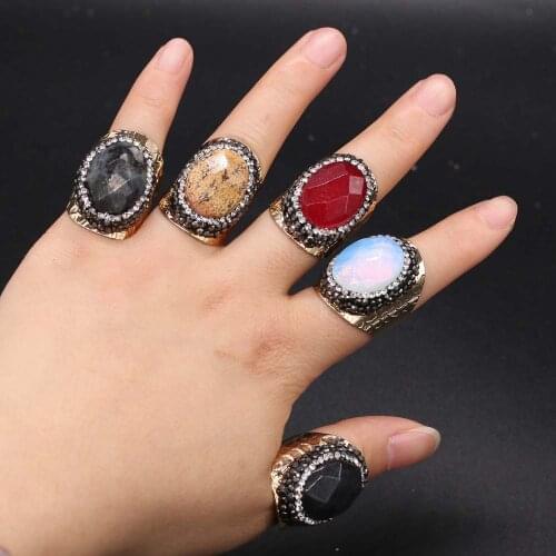 Wholesale New Style Fashion Natural Stone Ring Section Drill Semi-precious Opening Ring Charms Unisex Love Romantic Gift