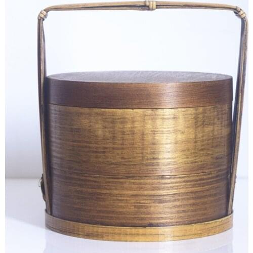 Double deck portable lunch box sushi material cedar fruit and other unique style new box 15*12cm