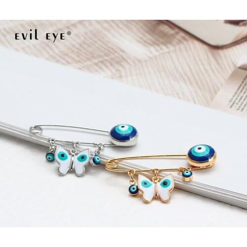 EVIL EYE Butterfly Hamsa Hand Round Turkish Evil Eye Brooch Gold Silver Color Brooch Pin Jewelry for Women Girls Men BE229