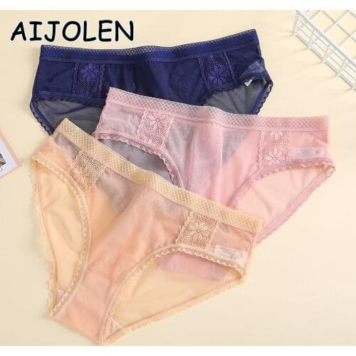 AIJOLEN Low Waist Sexy Ladies Underwear Lace Mesh Transparent Panties Briefs Slim Breathable Flower Briefs