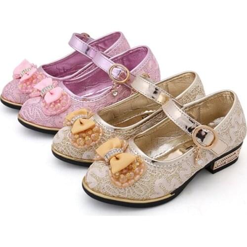 Spring Children Shoes Girls High Heel Princess Dance Sandals Kids Shoes Glitter Leather Fashion Girls Party Dress Wedding Shoes