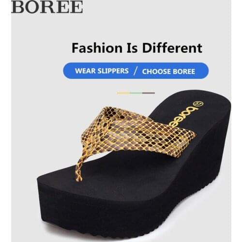 Boree Summer Flip Flops Slippers Womans Platform Shoes Wedges Thick Beach Slipper Outdoor Non-slip Snake Print Woman Slippers