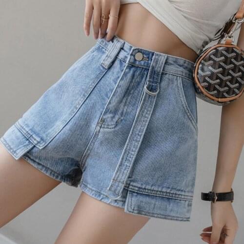 High Waist Shorts Blue Wide Leg Casual 2021 Feans Feminino Korean Fashion Summer Loose Solid Denim Comfy Cute Shorts Femme