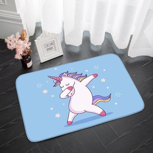 Blue Cute Cartoon Unicorn Entry Mat Anime Floor Carpet Livingroom Kids Carpets Bedroom Welcome Home Flannel Anti-Slip Doormat