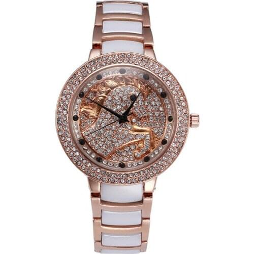 High-End Fashion Ceramic Womens Watch Waterproof Diamond Set Steel Belt Full Diamond Quartz Watch Female Ladies Watch