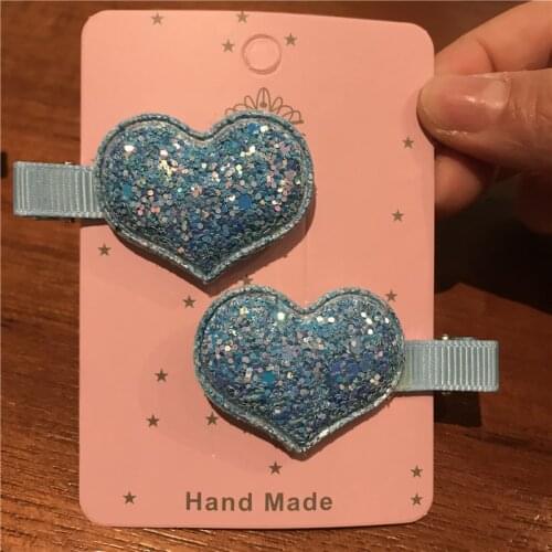 2pcs Girl Hair Clip Glitter Fabric Metal Barrette Sky Blue Plum Color Hairpin Baby Accessories Chaim Headwear Trinket Party Gift