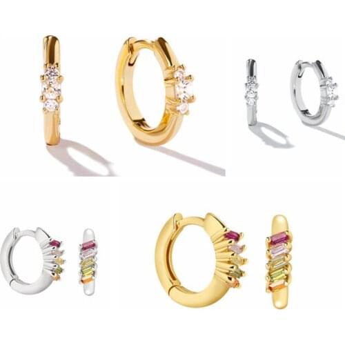 925 Sterling Silver Colorful Five Zircon Classic Hoop Earrings for Women Huggies Luxury Crystal Piercing Hoops Fashion Jewelry