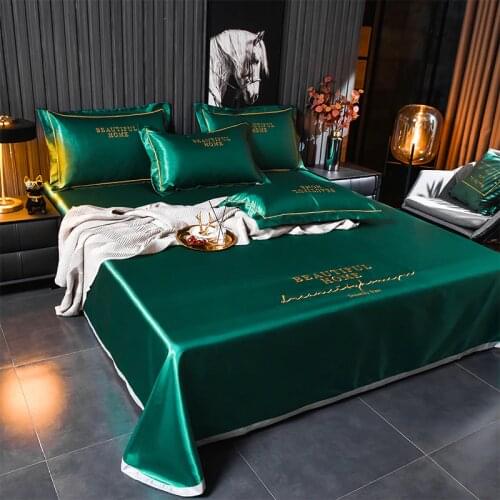 Green/Spring/Summer Home Textiles Embroidered Ice Silk Mat Bed Simple Color Single Bed Single/Pillow Case/Three-piece Set