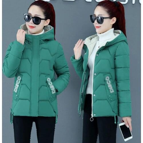 2021 Winter Jacket Women Plus Size Parkas Thicken Outerwear Letter Warm Hooded Coats Short Female Slim Cotton padded Basic Tops