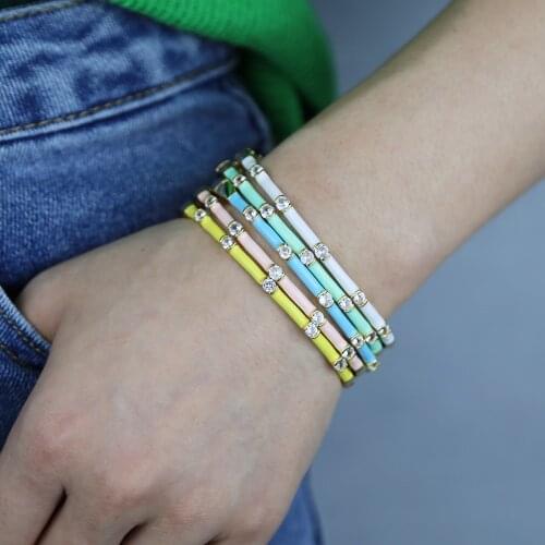 CZ Pastel Enamel Bangle Bracelet For Women Gold Color Rainbow Colorful Summer Jewelry