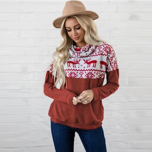 Women Casual Elk Christmas Printed Sweatshirt Long Sleeve Turtleneck Warm High Street Pullover 2021 Winter New Fashion Tops