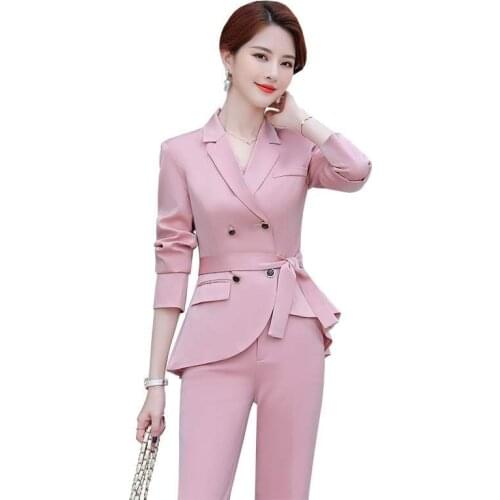 Women Tracksuit Business Suit Top&pants Set Formal 2 Piece Set Women Uniform Year-old Femal Costume Ensemble Femme Clothes