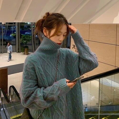 Spring Autumn Womens Turtleneck Thick Knitting Sweater Female Long Sleeve Solid Long Knitted Sweater Ladys Knit Tops
