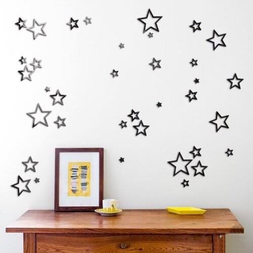 Zollor 21PCS Acrylic Hollowing Out Star Combination Mirror Wall Sticker Bedroom Living room 3D Creative Decoration Stickers