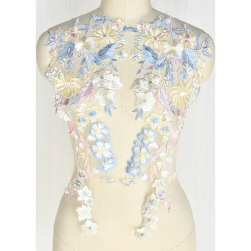 1Pair 3D Flowers trim Lace Applique embroidery Lace Collar Wedding Dress Decor Neckline Floral Patch Costume HB52