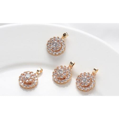 Copper 18K Gold Zircon Double Layer Rotatable Disc Flowers Pendant Charms 16mm 1pcs For DIY Jewelry Necklace Making Accessories