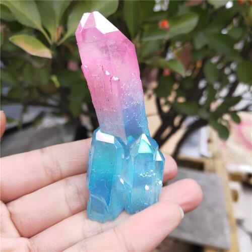 130g Beautiful quartz cluster natural Blue and pink aura angel crystal cluster reiki Titanium cluster healing