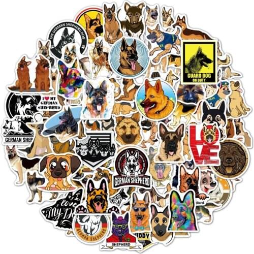 50/100PCS German Shepherd Dog Stickers for Scrapbooking Laptop Guitar Skateboard Suitcase Graffiti Decals Animal Sticker Toys