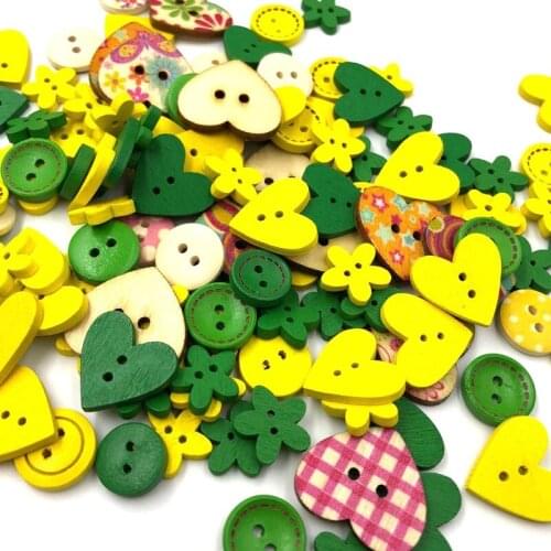 50pcs Green Mixed 2 Holes Flowers Buttons Wooden Sewing Scrapbooking decoration WB484