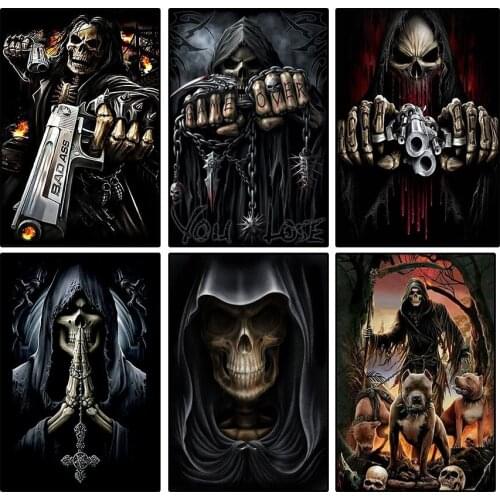 5d Diamond Painting Cross Stitch Kits Full Drill Square Diamond Mosaic Embroidery Death Skull Horror Skeleton Paintings Decor