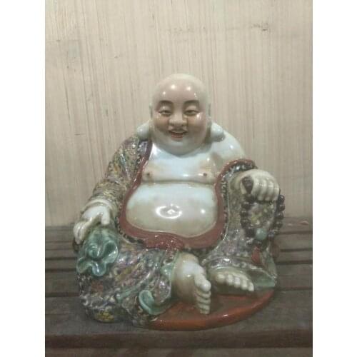 Antique Collection Old Chinese Famille Rose Porcelain Maitreya Buddha ,Look at the world with a smile